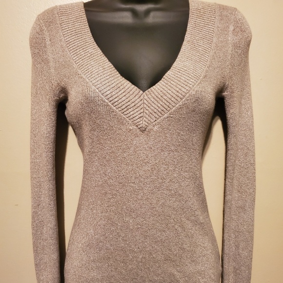 Beige Express Classic V-Neck Sweater - Picture 3 of 4